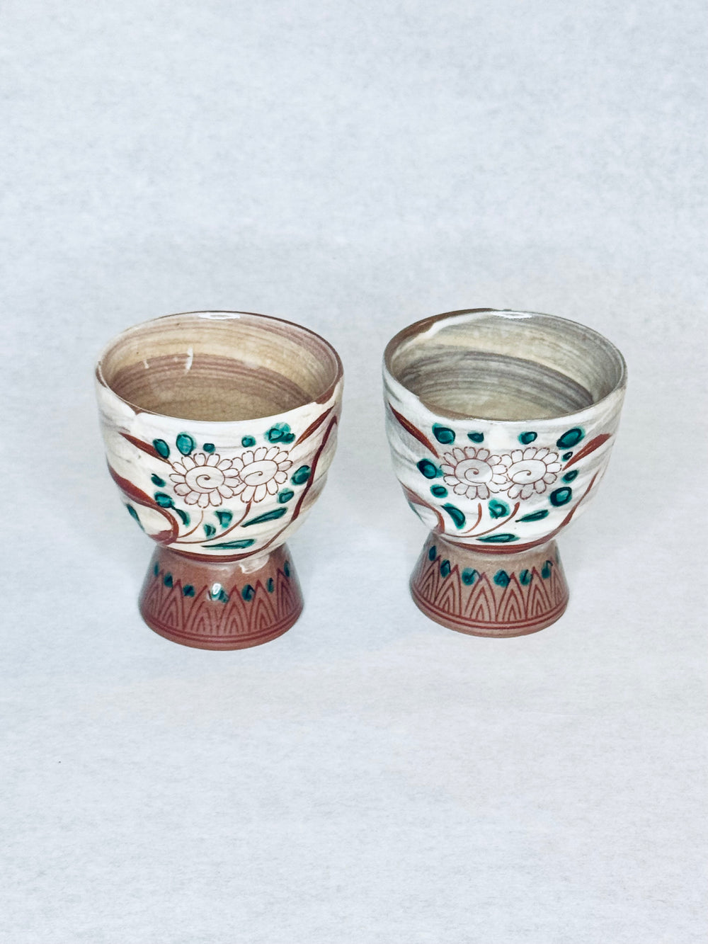 Handmade-Glazed Egg Cups Footed