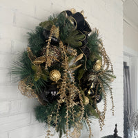Holiday Decor Christmas Halloween Gold Black Wreath