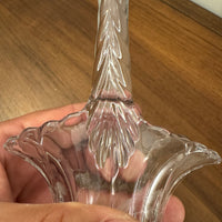 Vintage Crystal Glass Basket Vase Cut-Etched Design Daisy Flower Pattern