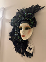 Vintage Clay Art Musical Mask Peacock Feathers Art Deco Style Wall Decor
