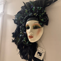 Vintage Clay Art Musical Mask Peacock Feathers Art Deco Style Wall Decor