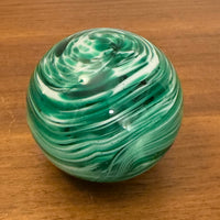 Elwood Art Glass Handmade Paperweight Green-White Swirl in Clear