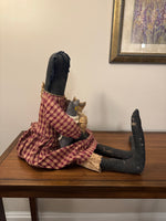 Early American Primitve Style Decor Doll with Cats
