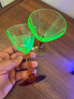 Vintage Amber-tone Stemmed Uranium Glass Goblet Set of 2
