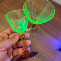 Vintage Amber-tone Stemmed Uranium Glass Goblet Set of 2