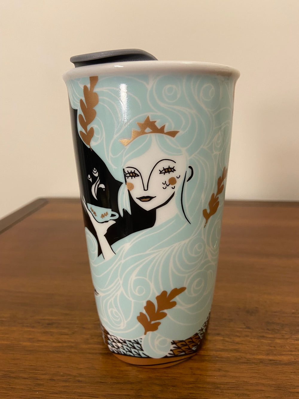 Starbucks 12 oz Porcelain Tumbler Mug with Lid Mermaid Design