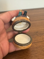 Vintage Porcelain Trinket Box Wine Bottles Basket Shaped
