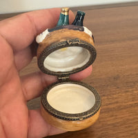 Vintage Porcelain Trinket Box Wine Bottles Basket Shaped