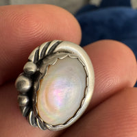 Sterling Silver Earrings Navajo Mother Pearl Oval Stud