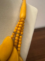 Vintage Yellow Flat Beaded Statement Necklace Fashion Jewelry
