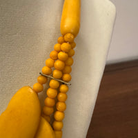 Vintage Yellow Flat Beaded Statement Necklace Fashion Jewelry