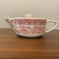 Vintage Ceramic Willow Pink Rose Transferware Teapot