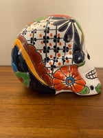 Mexican Blueorange Pottery Skull Day of the Dead

