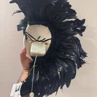 Vintage Clay Art Musical Mask Peacock Feathers Art Deco Style Wall Decor