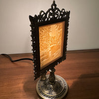 Landscape River-Trees Porcelain Lithophane on Metal Light Stand Light Night Lamp