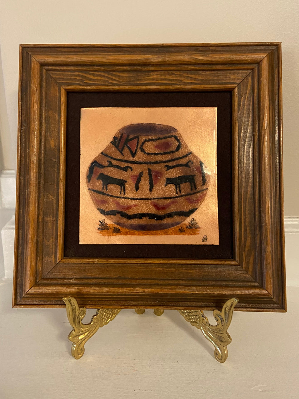 Vintage Framed Enamel-Copper Native American Design Artistry Palm Desert