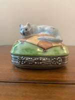 Limoges France Chanill Cat Porcelain-Pewter Trinket Box
