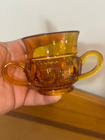 Vintage Indiana Glass King's Thumbprint Amber Glass Sugar Bowl and Creamer Set

