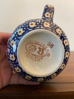 Bolesławiec Polish Pottery Hand-Painted Floral Mug – Blue, White &amp; Yellow – Made in Poland
