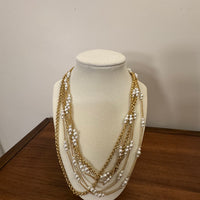 Gold-tone Multistrands Chain Faux Pearls Necklace