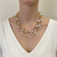Gold-tone Multistrands Chain Faux Pearls Necklace