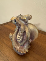 Vintage Shade Tree Creations Tail Chaser Resin Dragon Golden and Purple
