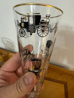 Vintage Libbey Glass Antique Cars Graphics Trimmed Set Of 5
