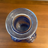 Vintage MCM Blue Glass Bottle Decanter Grapes Design