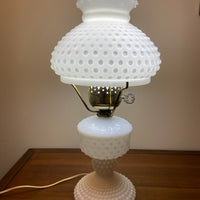 Vintage Milky Glass Hobnail Raffled Hurricane Lamp