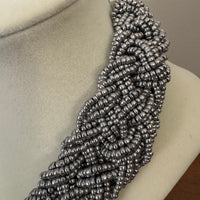 Silver-tone Braided Glass Beaded Necklace