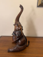 Vintage Leather Wrapped Elephant Seated Sculpture Figure
