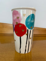Starbucks Valentines Balloons Hearts Porcelain Tumbler Mug with Lid
