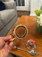 BTaT Brew To Tea A Cups with Lids Spoons Butterfly Flowers Design Glass Set
