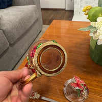 BTaT Brew To Tea A Cups with Lids Spoons Butterfly Flowers Design Glass Set