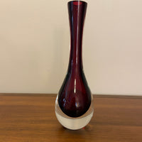 Vintage Murano Ruby Red Long Neck Teardrop Weighted Glass Bud Vase