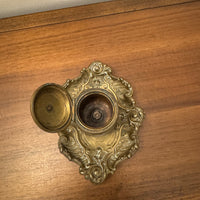 Antique Ornated Solid Brass Inkwell