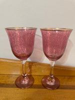 Vintage Colored Glass Gilt Wine Goblets Set
