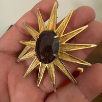Vintage Vans Authentic Gold-tone Smoky-tone Rhinestone Starburst Brooch Pin
