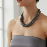 Silver-tone Multi Strands Beaded Necklace