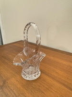 Vintage Crystal Glass Basket Vase Cut-Etched Design Daisy Flower Pattern
