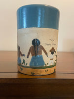 Handmade Studio Pottery Mug – Blue Glaze Southwest Botanical Design
