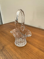Vintage Crystal Glass Basket Vase Cut-Etched Design Daisy Flower Pattern
