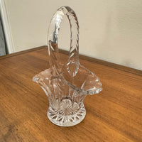 Vintage Crystal Glass Basket Vase Cut-Etched Design Daisy Flower Pattern