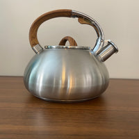 Brandani Whistling Wood-Looking Handle Induction Tea Kettle Teapot Stainless Steel