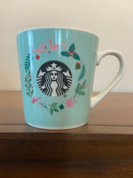 Starbucks 2019 Christmas Holiday Mug 12 oz – Mint Green Pink Birds Holly Wreath
