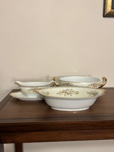 Vintage Noritake-Naomi Porcelain Gravy-Oval-Serving Bowl Set of 3