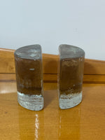 Vintage Blenko MCM Half Moon Heavy Glass Bookend Set of 2
