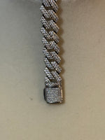 Zircon Iced Out 14k White Gold Tone Cuban Link Necklace and Bracelet Set
