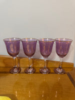 Vintage Colored Glass Gilt Wine Goblets Set
