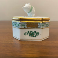 Herend Hungary Octagon Shaped Porcelain Trinket box Kitten 6074/AV